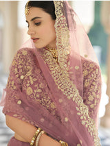 Mauve Net Embroidered Lehenga