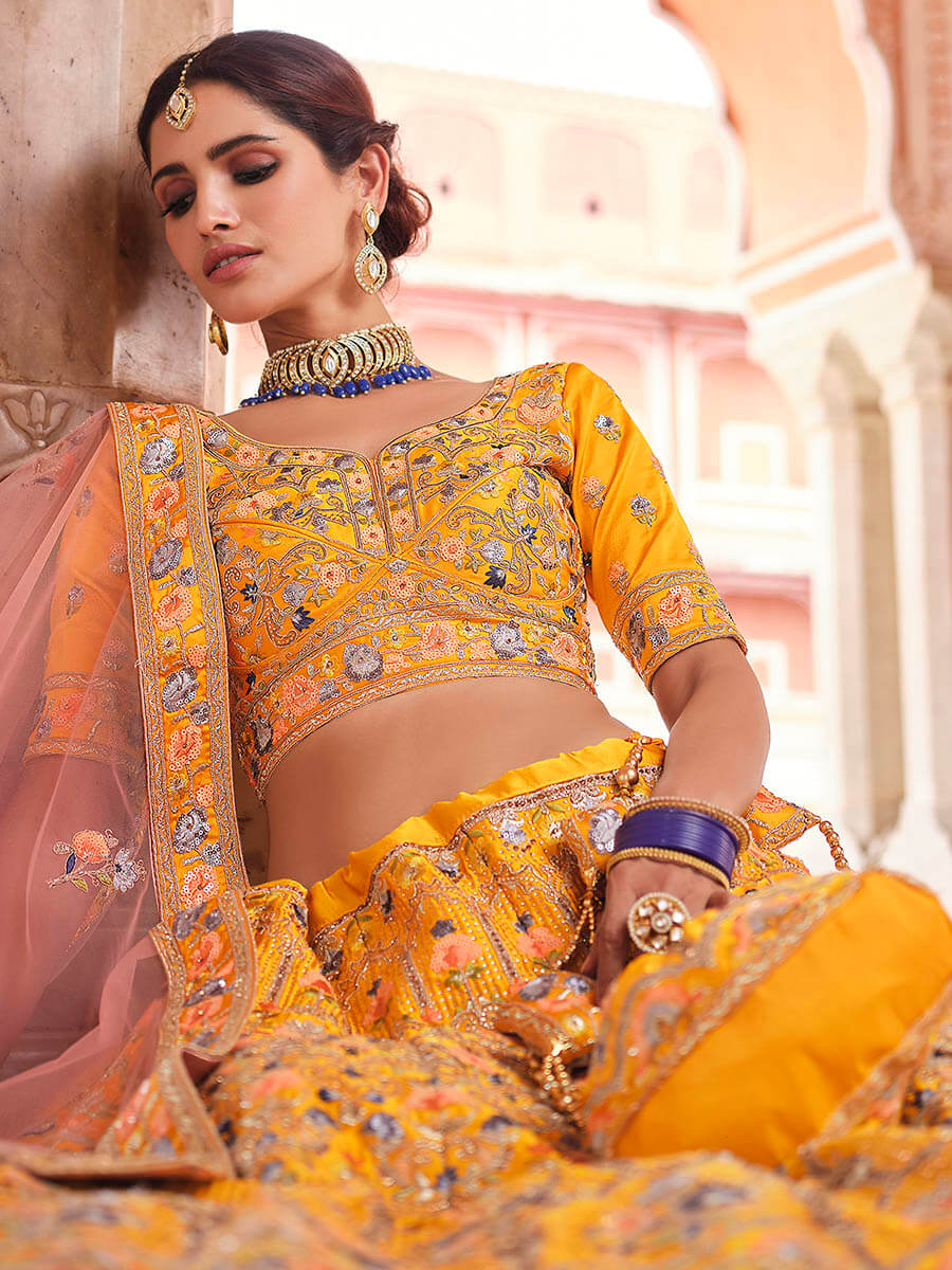 Mustard Yellow Designer Hand work Lehenga