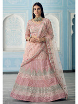 Peach Organza Embroidered Lehenga