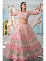 Peach Organza Embroidered Lehenga