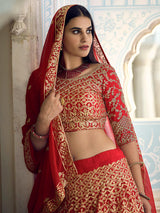 Red Gorgette Embroidered Lehenga