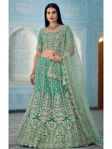 Turquiose Organza Embroidered Lehenga