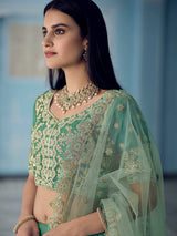 Turquiose Organza Embroidered Lehenga