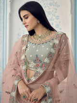 Grey Gorgette Embroidered Lehenga