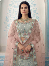 Grey Gorgette Embroidered Lehenga