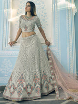 Grey Gorgette Embroidered Lehenga