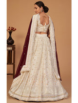 Off White Georgette Embroidered Designer Lehenga