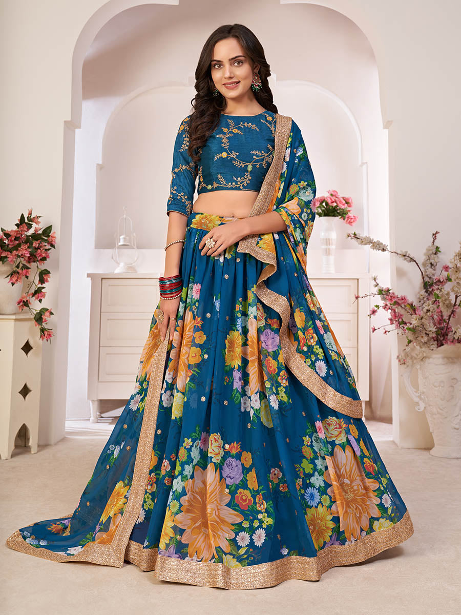 RAMA-BLUE DIGITAL PRINTED GORGETTE LEHANGA