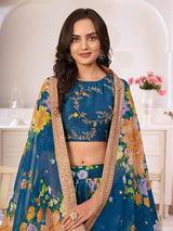 RAMA-BLUE DIGITAL PRINTED GORGETTE LEHANGA