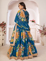 RAMA-BLUE DIGITAL PRINTED GORGETTE LEHANGA