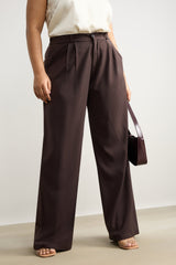 Women's Curve Pleated Dark Brown Korean Pant