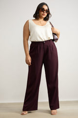 Women's Curve Pleated Burgundy Korean Pant