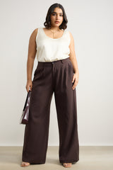 Women's Curve Pleated Dark Brown Korean Pant