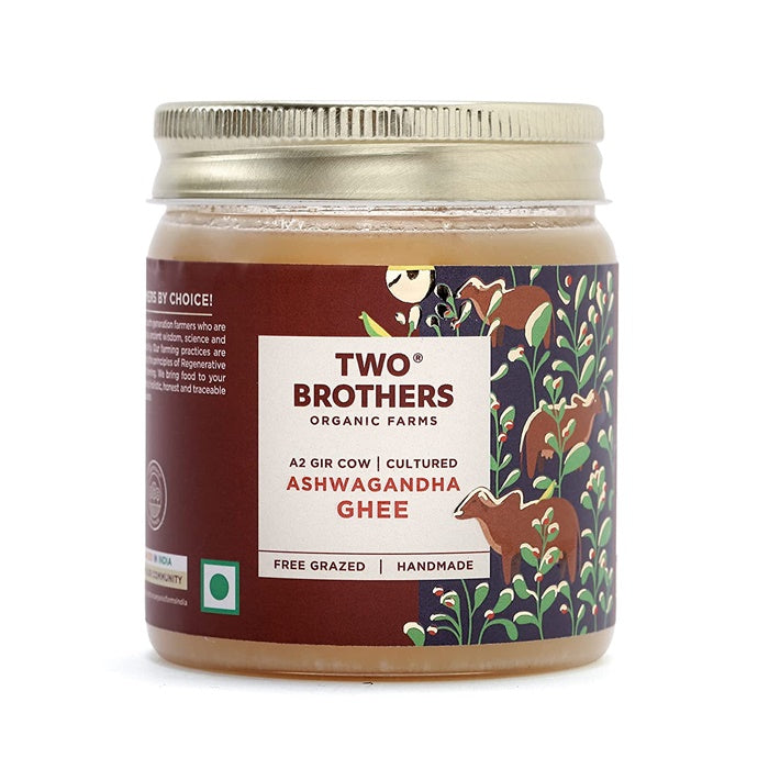 Two Brothers Organic Farms Ashwagandha Ghee | A2 Gir Cow Desi Ghee | Cultured And Handmade A2 Ghee | Curd Curned Bilona Method