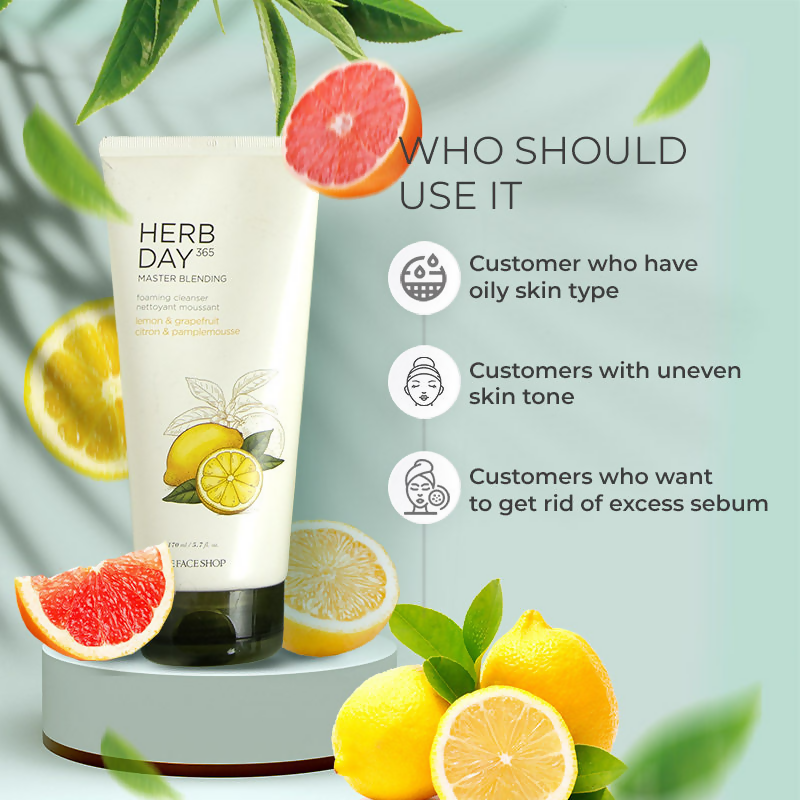 The Face Shop Herb Day 365 Master Blending Foaming Cleanser- Lemon & Grapefruit - Korean Skincare