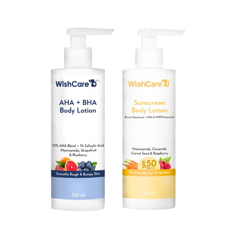 Wishcare Detan Combo Sunscreen SPF 50 Broad Spectrum & 10% AHA + 1% BHA Body Lotion