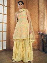 Yellow Georgette Embroidered Designer Suit