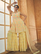 Yellow Georgette Embroidered Designer Suit