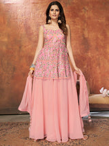 Pink Georgette Embroidered Designer Suit