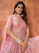 Pink Georgette Embroidered Designer Suit