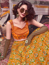 Musturd Art Silk Embroidered Designer Lehenga