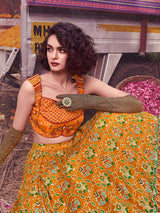 Musturd Art Silk Embroidered Designer Lehenga