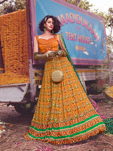 Musturd Art Silk Embroidered Designer Lehenga