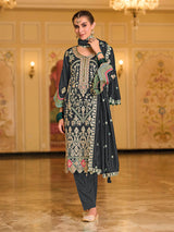 Navy Blue Embroidered Pant Style Suit