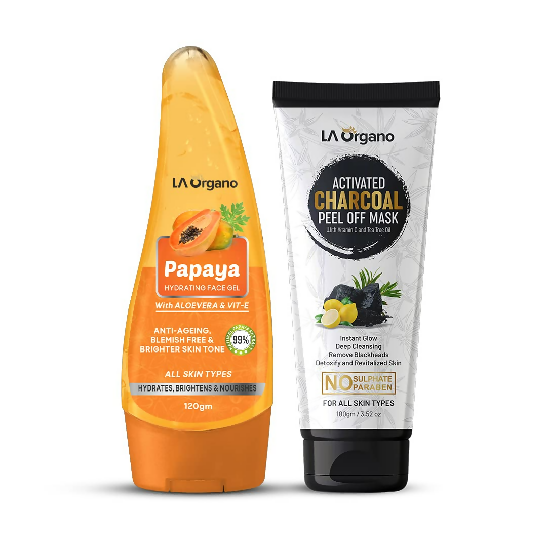 LA Organo Papaya Hydrating Face Gel with Alovera & Vit-E & Activated Charcoal Peel Off Mask Combo