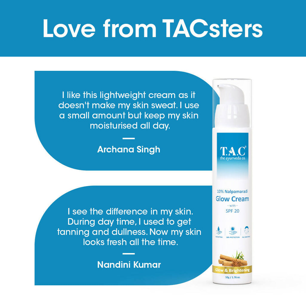 TAC - The Ayurveda Co. 10% Nalpamaradi Glow Cream with SPF 20, Skin Brightening and Detan for Women & Men