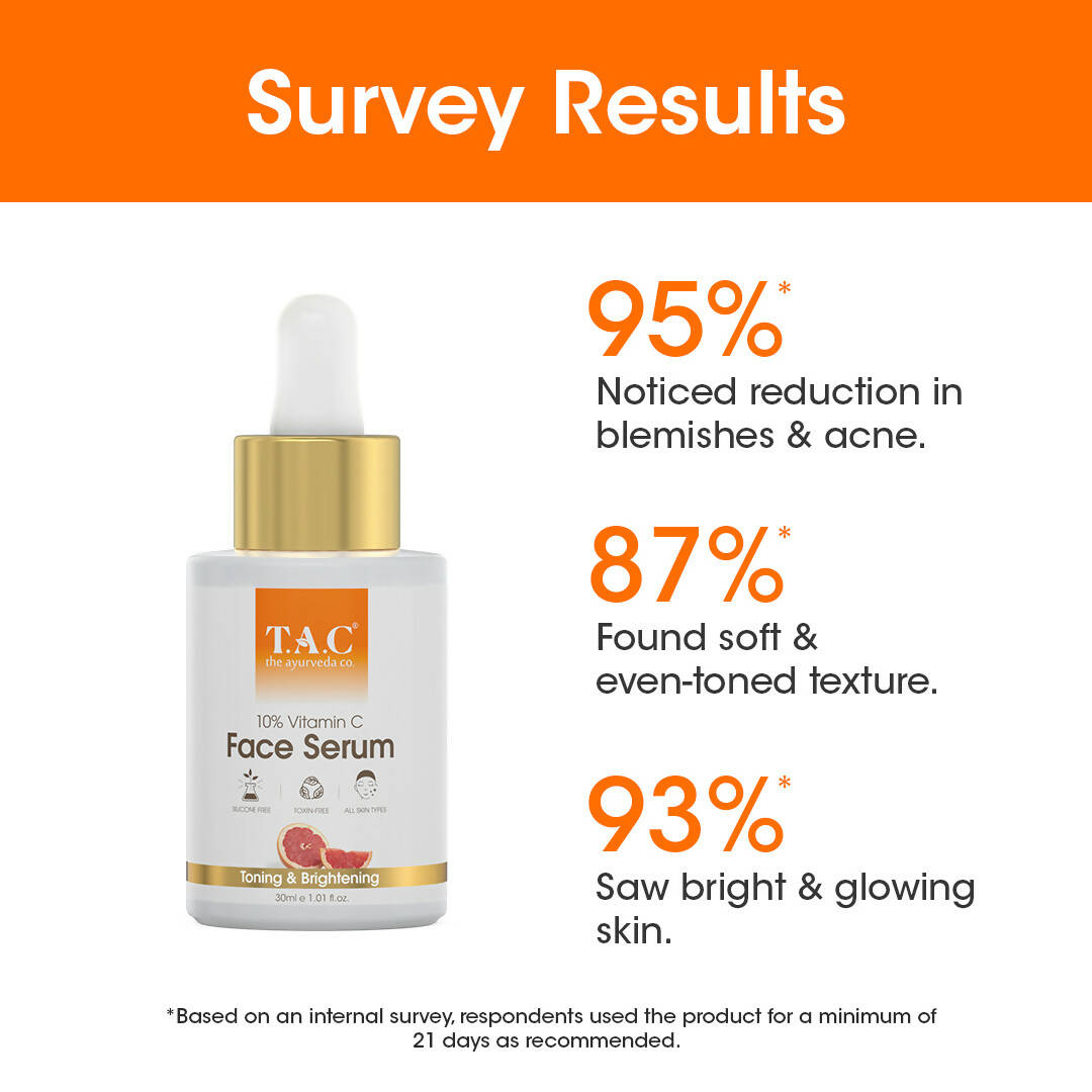 TAC - The Ayurveda Co. 10% Vitamin C Face Serum for Toning, Brightening & Glowing Skin For Women & Men