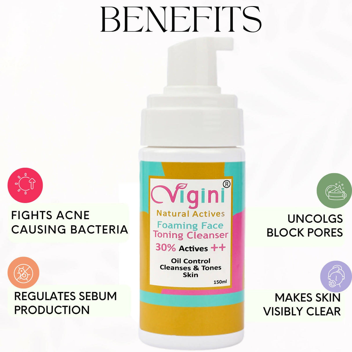 Vigini Natural Actives Foaming Face Toning Cleanser Face Wash for Men & Women