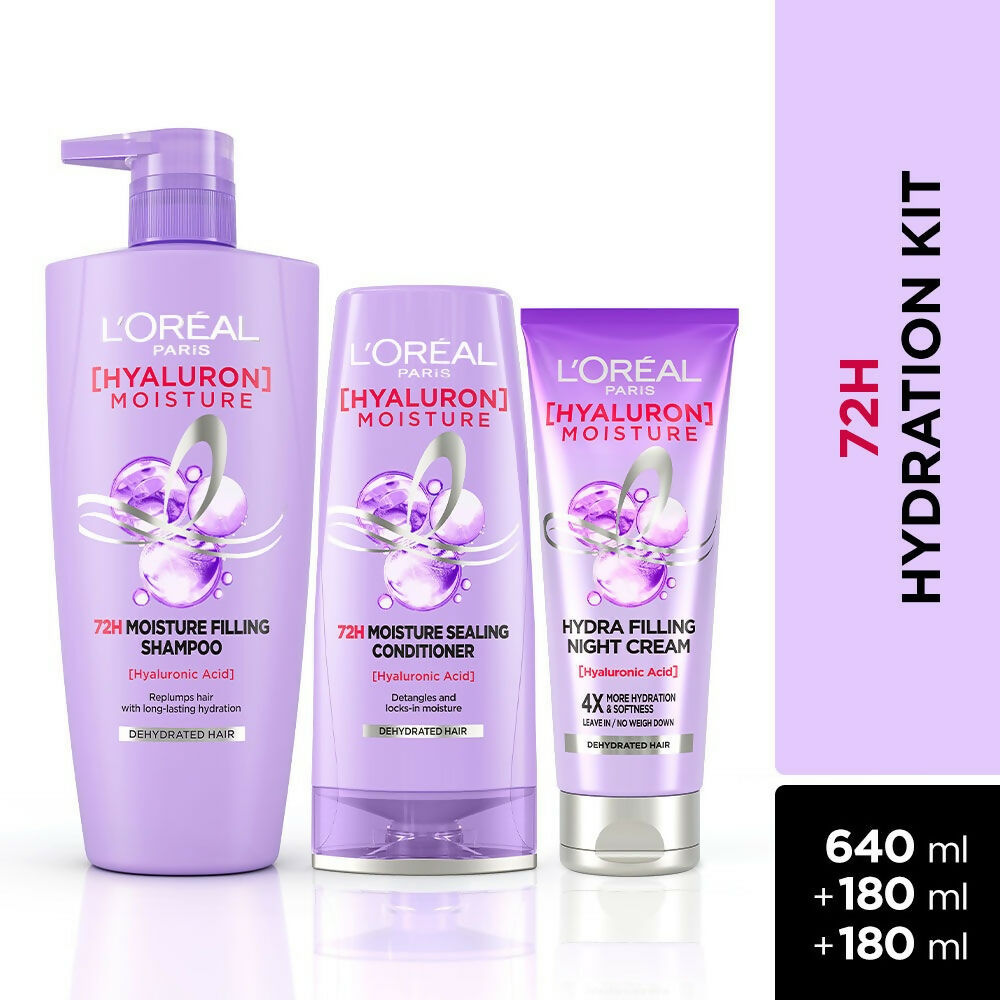 L'Oreal Paris Hyaluron Moisture Combo for 72HR Hydrated Hair Shampoo + Conditioner + Night Cream