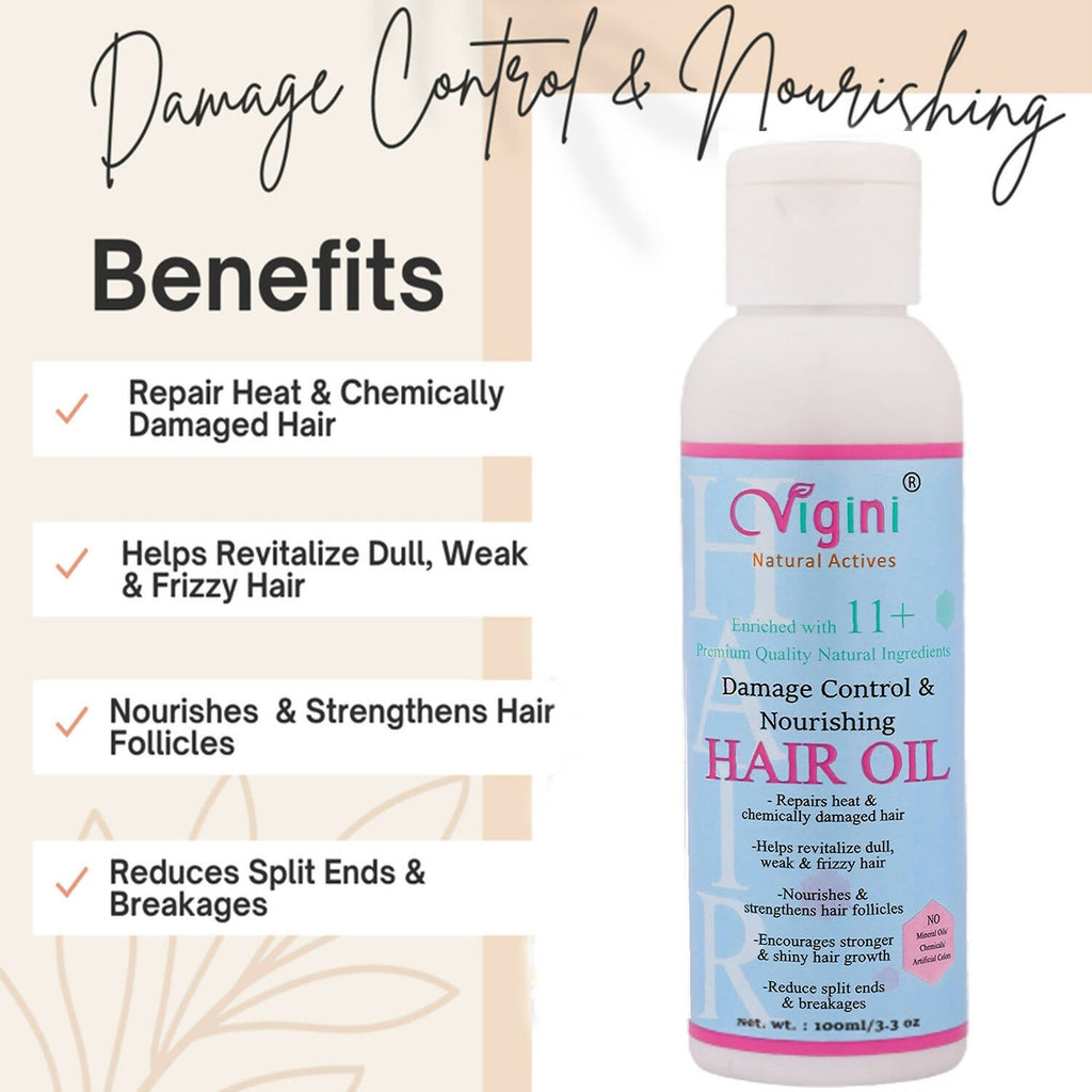 Vigini Damage Repair Nourishing Hair Care Tonic Oil with Keratin, Brahmi, Coconut Oil