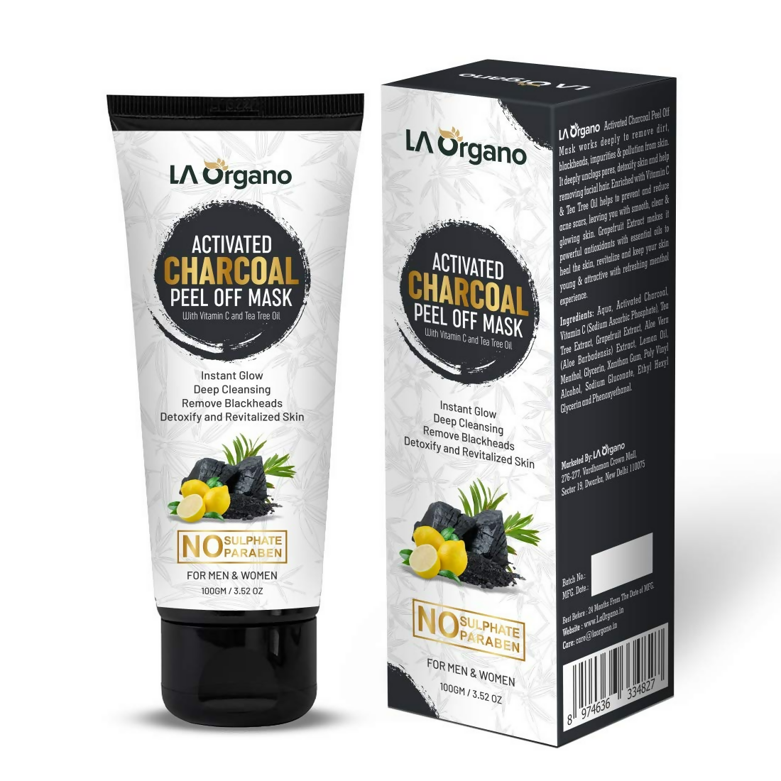 LA Organo Papaya Hydrating Face Gel with Alovera & Vit-E & Activated Charcoal Peel Off Mask Combo