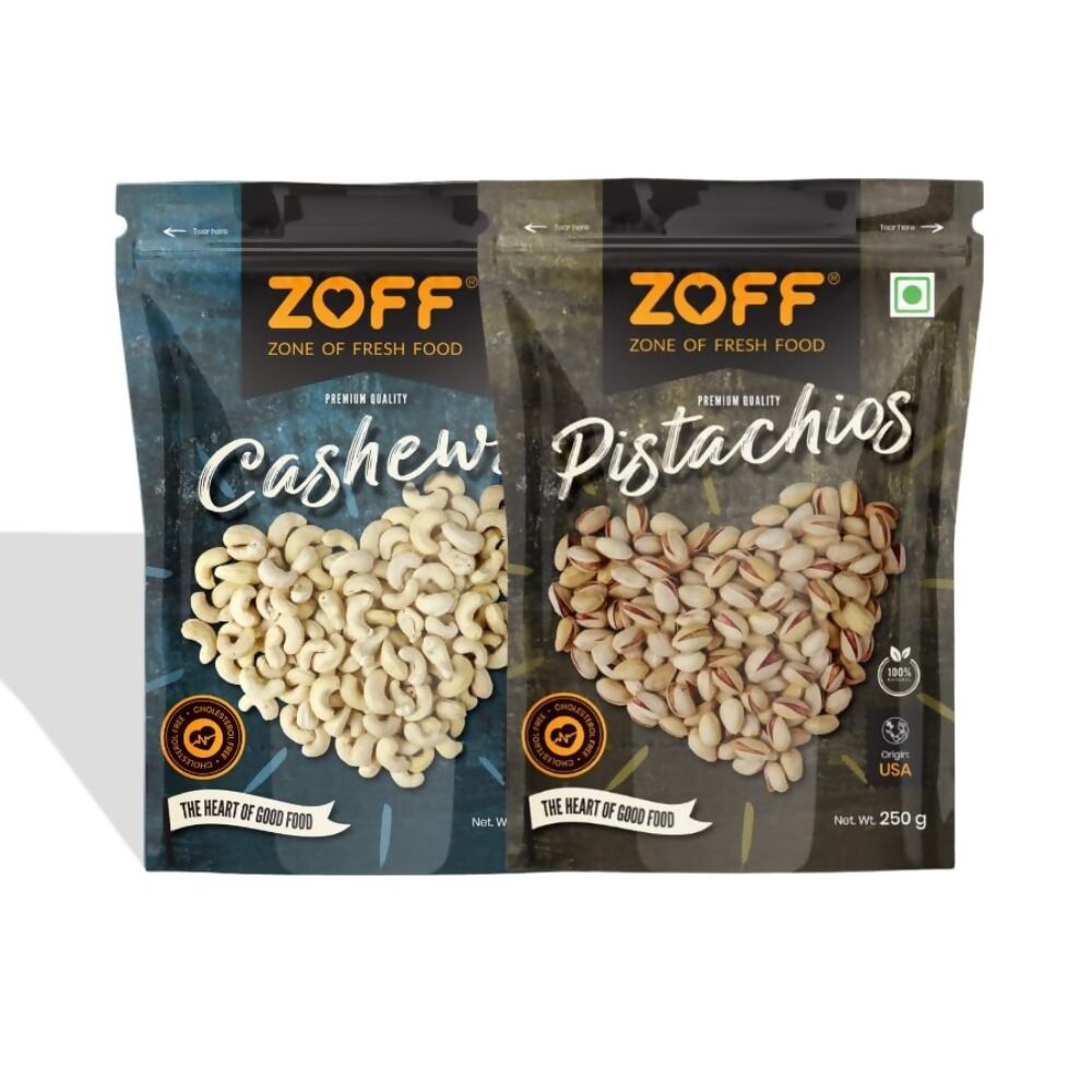 Zoff Premium Raw Cashews & Roasted and Salted Pistachios Combo