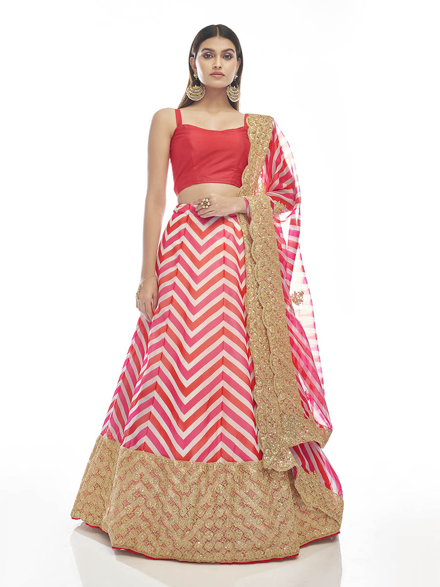 Pink Organza Embroidered Designer Lehenga