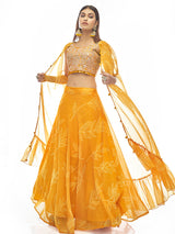 Musturd Organza Embroidered Designer Lehenga