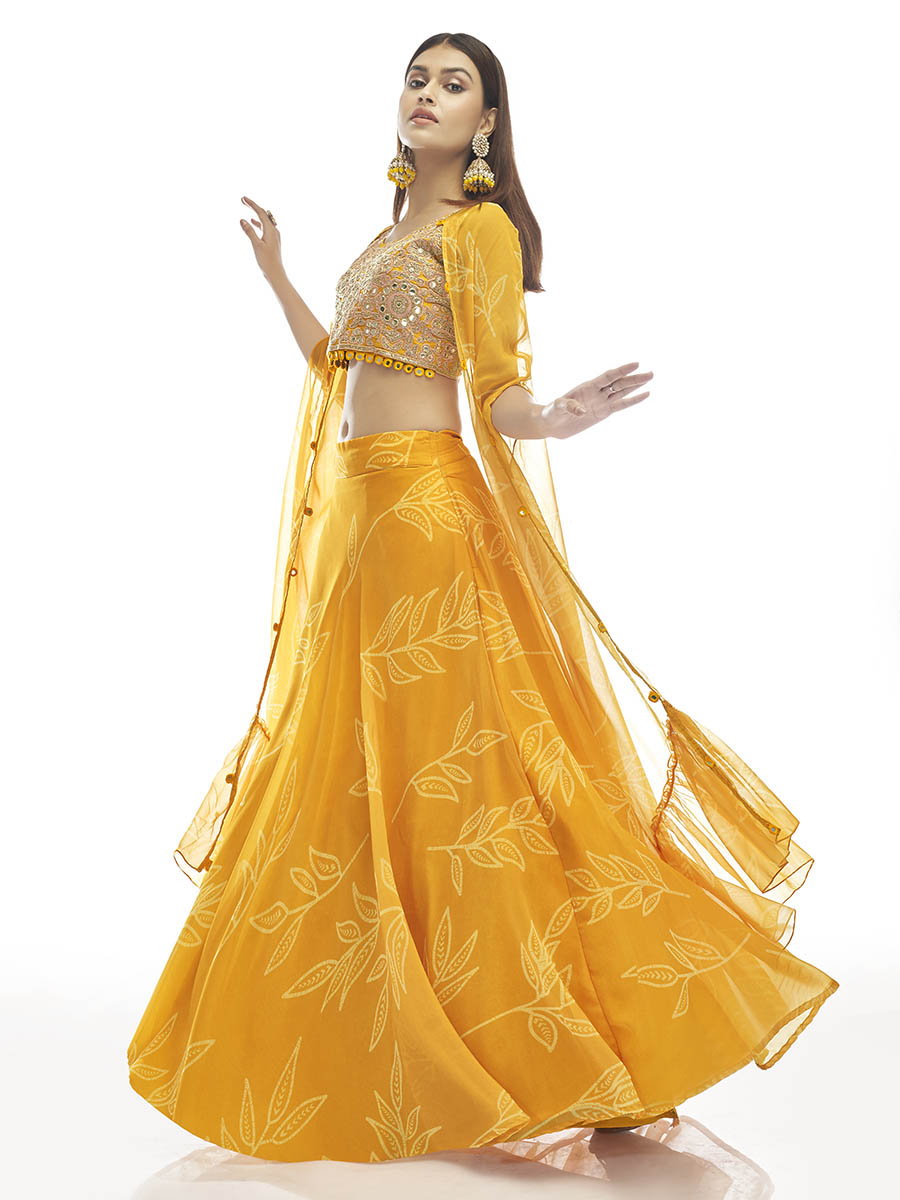 Musturd Organza Embroidered Designer Lehenga