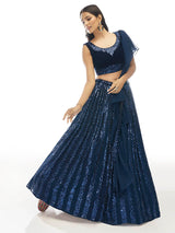 Navy Blue Velvet Embroidered Designer Lehenga