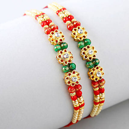 Set of 2 Charming Beads Rakhi and Kaju Katli Box Combo