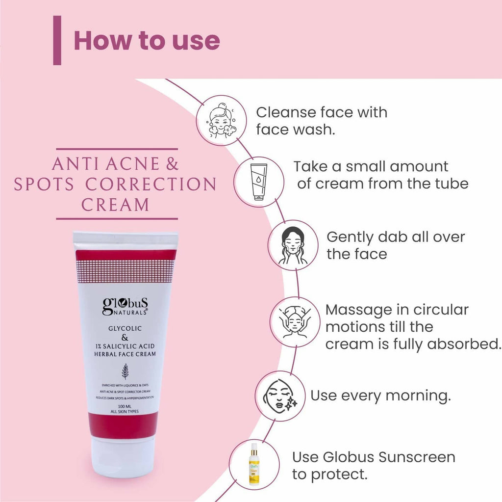 Globus Naturals Glycolic & 1% Salicylic Acid Herbal Anti Acne Face Cream