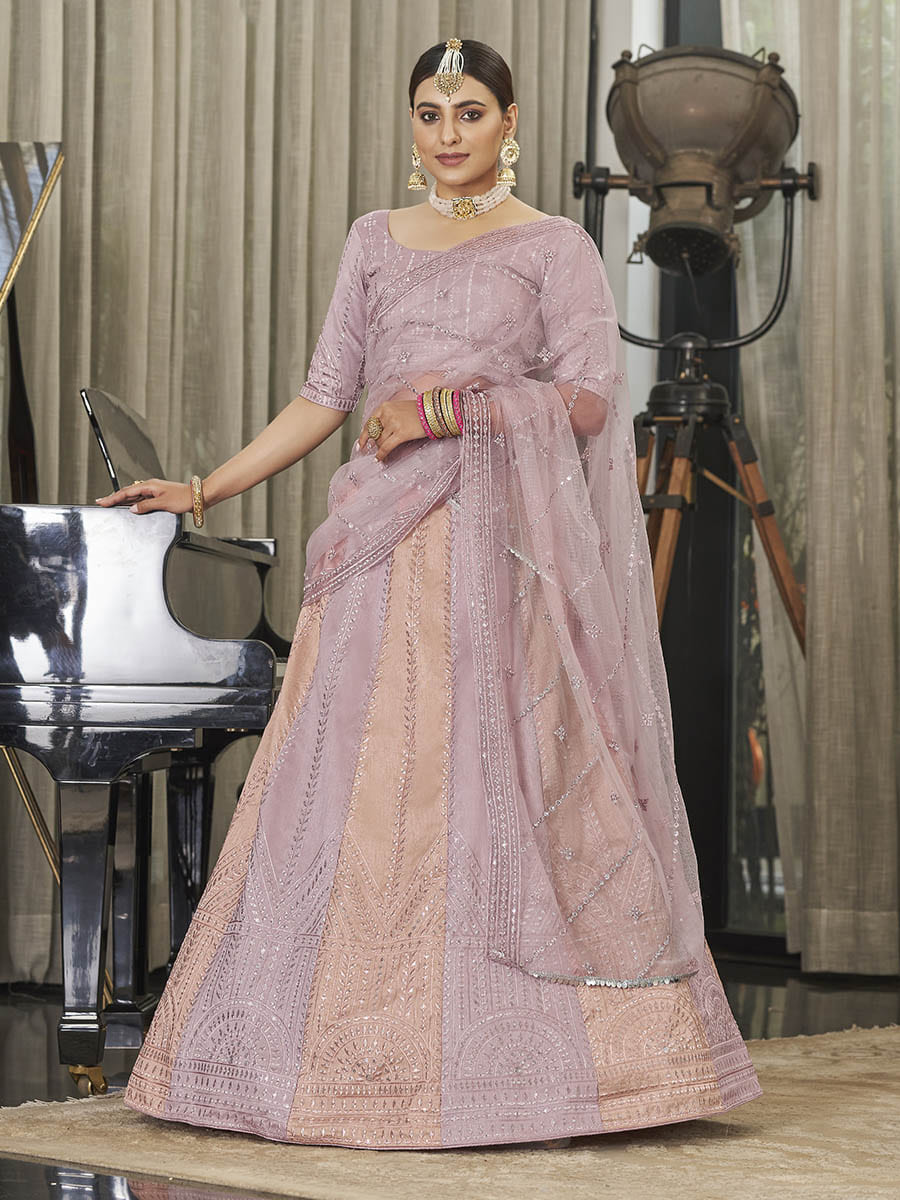 Pink & Peach Multicolour Art Silk Embroidered Designer Lehenga Choli