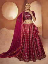 Magenta Velvet Embroidered Designer Lehenga Choli