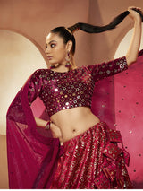 Magenta Velvet Embroidered Designer Lehenga Choli