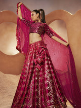 Magenta Velvet Embroidered Designer Lehenga Choli