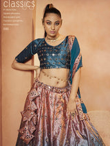 Teal Blue Velvet Embroidered Designer Lehenga Choli