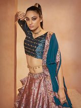 Teal Blue Velvet Embroidered Designer Lehenga Choli