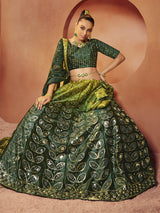 Green Velvet Embroidered Designer Lehenga Choli