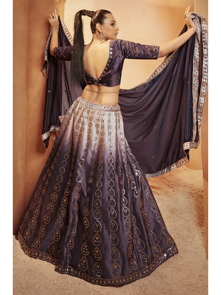 Purple Velvet Embroidered Designer Lehenga Choli